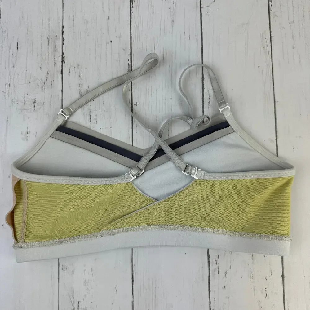 Lululemon White/Grey/Black Mesh V-Neck Cross Back Sports Bra Size 6